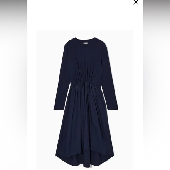 NWT COS Women's Blue Asymmetric Gathered-waist Midi Dress - Picture 1 of 6